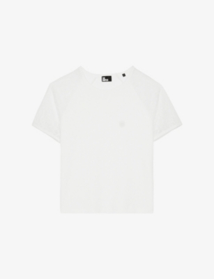 The Kooples Womens Ecru Round-neck Lace-sleeve Cotton T-shirt