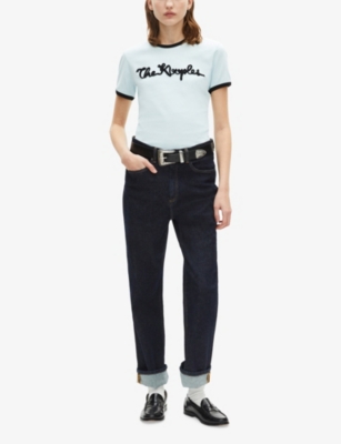 THE KOOPLES WOMENS THE KOOPLES LOGO-EMBROIDERED ROUND-NECK COTTON T-SHIRT 