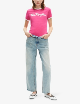 Shop The Kooples Womens Fushia Brand-embroidered Short-sleeved Cotton-jersey T-shirt Xs