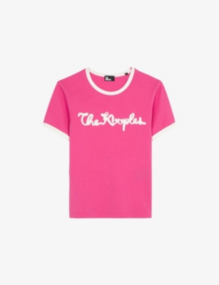 Shop The Kooples Womens Fushia Brand-embroidered Short-sleeved Cotton-jersey T-shirt Xs