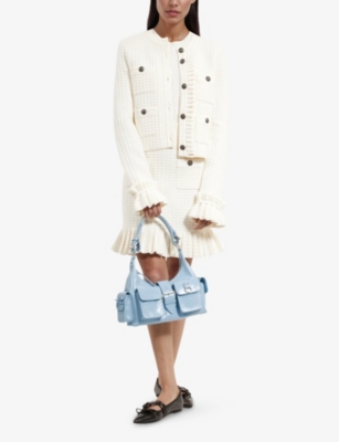 THE KOOPLES WOMENS ECRU WAFFLE RUFFLED-CUFF KNITTED CARDIGAN XS 