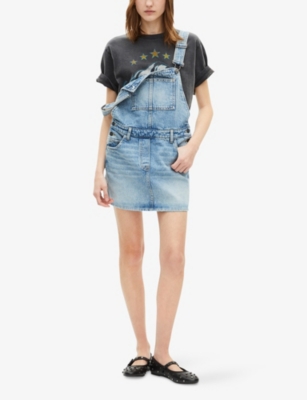 THE KOOPLES: Square-Neck Patch-Pocket Denim Dungaree Dress