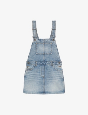 THE KOOPLES: Square-Neck Patch-Pocket Denim Dungaree Dress