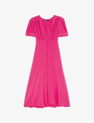 THE KOOPLES: Buttoned V-neck Silk Midi Dress