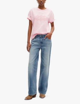Shop The Kooples Womens  Logo-embroidered Short-sleeve Cotton T-shirt