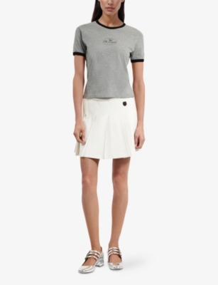 The Kooples Womens Grey Melange Branded-print Short-sleeved Cotton-jersey T-shirt