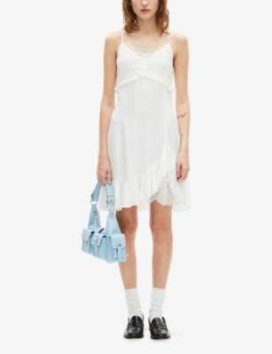 Shop The Kooples Womens  Lace-embroidered Frill-hem Woven Mini Dress