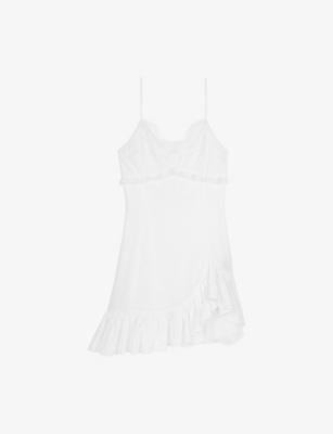 The Kooples Womens  Lace-embroidered Frill-hem Woven Mini Dress
