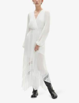 The Kooples Womens Ecru Lace-trim Pleated Woven Maxi Dress In Ecru