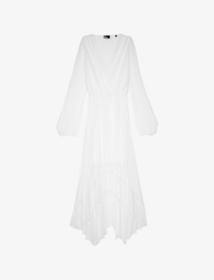 The Kooples Womens Ecru Lace-trim Pleated Woven Maxi Dress In Ecru