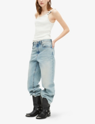 THE KOOPLES: One-Shoulder Buckle-Embellished Stretch-Cotton Top