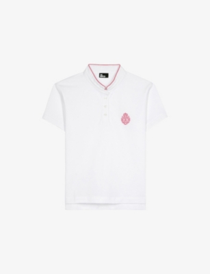 The Kooples Womens White Brand-embroidered Mandarin-collar Cotton Polo Shirt In White