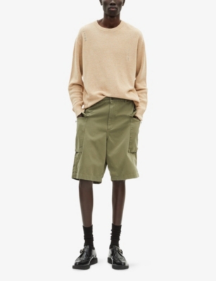 The Kooples Mens Kaki Relaxed-fit Cargo-pocket Cotton Shorts