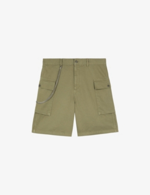 The Kooples Mens Kaki Relaxed-fit Cargo-pocket Cotton Shorts