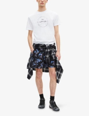 The Kooples Mens Black Blue Floral-print Elasticated-waist Swim Shorts