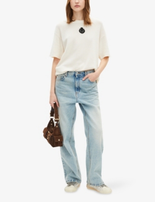 Shop The Kooples Womens  Oversized Brand-embroidered Cotton-jersey T-shirt