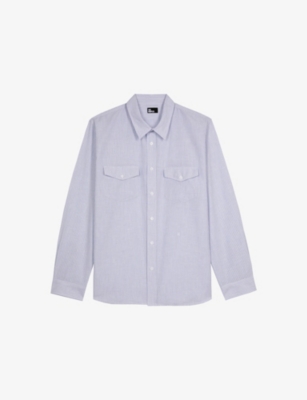 The Kooples Mens Blue White Patch-pocket Long-sleeve Cotton Shirt