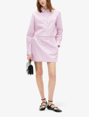 The Kooples Womens Pink Black Pinstriped Long-sleeved Cotton Shirt Xs