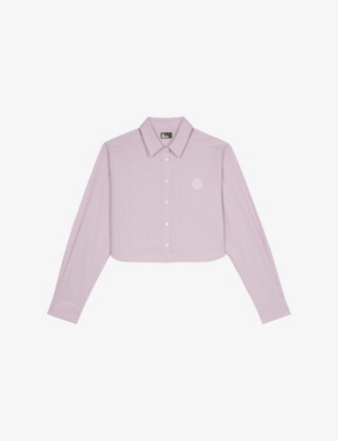 The Kooples Womens Pink Black Pinstriped Long-sleeved Cotton Shirt Xs