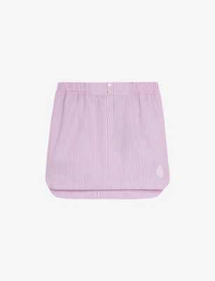 The Kooples Womens Pink Black Logo-embroidered Elasticated-waist Striped Cotton Shorts