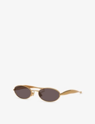 Bottega Veneta Womens Gold Bv1386s Sardine Oval-frame Metal Sunglasses In Brown