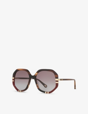 Chloé Womens Brown Ch0105s Hexagonal-frame Acetate Sunglasses In Pink