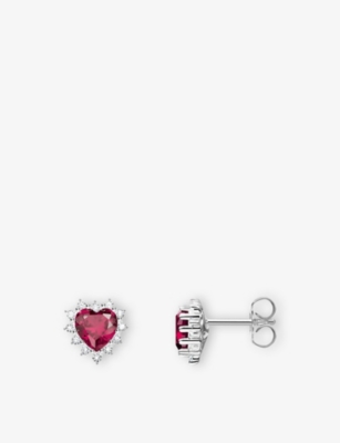THOMAS SABO WOMENS RED TRUE ROMANCE HEART STERLING-SILVER, LAB-GROWN RUBY AND CUBIC ZIRCONIA STUD EARRINGS 