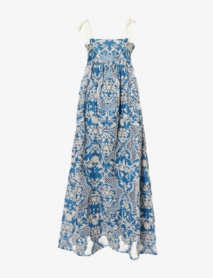 Agua By Agua Bendita Womens Verbena Floral-embroidery Linen Maxi Dress Multicolour
