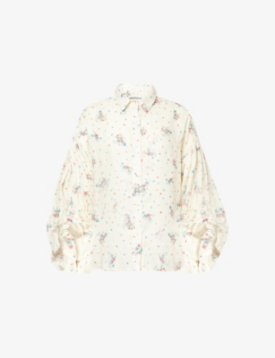 Agua By Agua Bendita Womens Floral-print Balloon Sleeve Cotton Shirt Multicolour