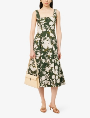 AGUA BY AGUA BENDITA WOMENS MULTICOLOUR PISTILO GARDENIA FLORAL-PRINT COTTON MIDI DRESS 