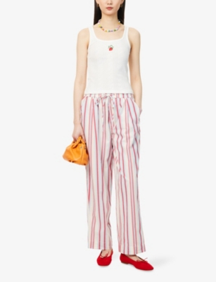 DAMSON MADDER: Cora Embroidered-Strawberry Cotton-Jersey Tank Top