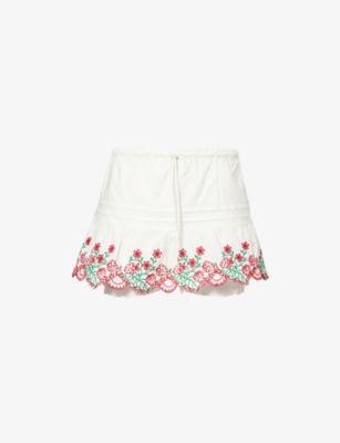 DAMSON MADDER: Andy Floral-Embroidered Cotton Skort