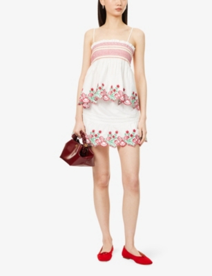 Damson Madder Womens Andy Floral-embroidered Cotton Camisole Top White In White
