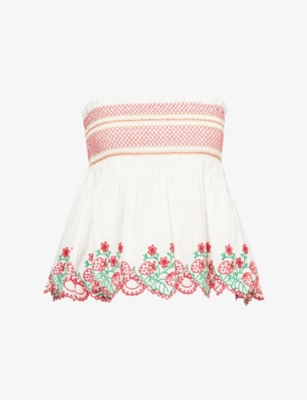 Damson Madder Womens Andy Floral-embroidered Cotton Camisole Top White In White