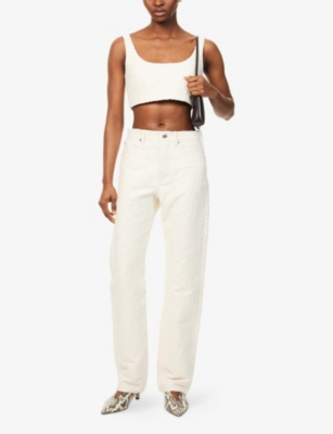 Shop Frame Womens Woman The Jacquard Cropped Textured Cotton Top