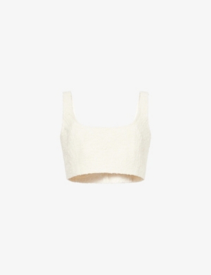 Shop Frame Womens Woman The Jacquard Cropped Textured Cotton Top