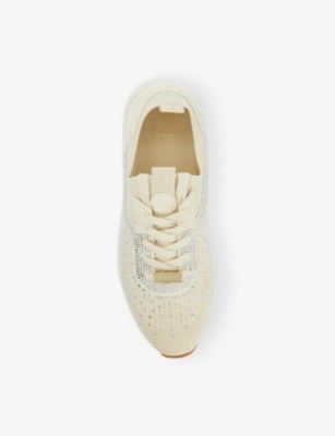 Dune Womens  Eras Fly Knit Runner Knitted Low-top Trainers In Cream Fabric