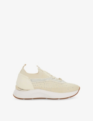 Dune Womens  Eras Fly Knit Runner Knitted Low-top Trainers In Cream Fabric