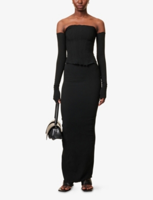 MARC LEBIHAN: Frayed-Trim Crinkle Woven Midi Skirt
