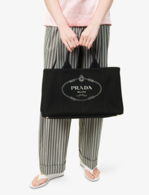 RESELFRIDGES: Pre-loved Prada Canvas Logo Satchel Bag