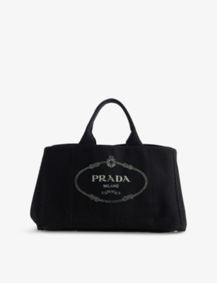 RESELFRIDGES: Pre-loved Prada Canvas Logo Satchel Bag