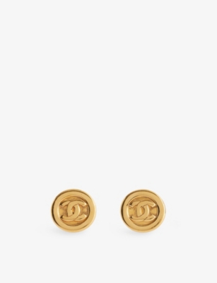 RESELFRIDGES: Pre-Loved Chanel CC Round Yellow Gold-Plated Metal Earrings