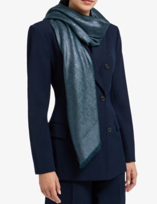 Bvlgari Womens Green Lettere Maxi Metal Silk And Wool-blend Stol In Green