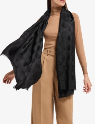 Bvlgari Womens Black Calla Maxi Silk And Wool-blend Stol In Black