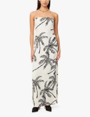 4TH & RECKLESS: Carmel Printed Strapless Woven Maxi Dress