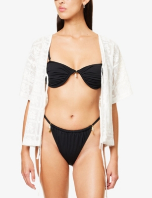 4th & Reckless Womens Mimi Ruched Underwired Bikini Top Black In Black