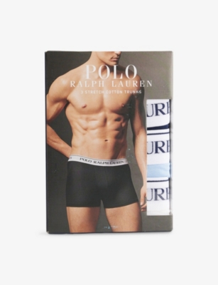 POLO RALPH LAUREN: Mid-Rise Branded-Waistband Pack of Three Stretch-Cotton Trunks