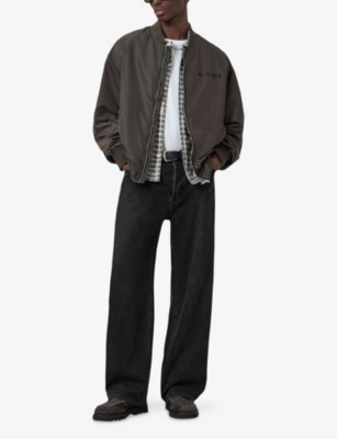 Allsaints Mens Dull Khaki Future Logo-print Relaxed-fit Shell Bomber Jacket Xs In Green