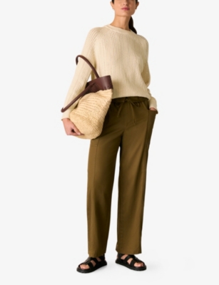 Whistles Womens Cream Relaxed-fit Crewneck Stretch Cotton-blend Jumper In Cream