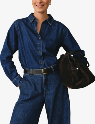 The White Company S Dark Denim Regular-fit Button-down Denim Shirt In Blue